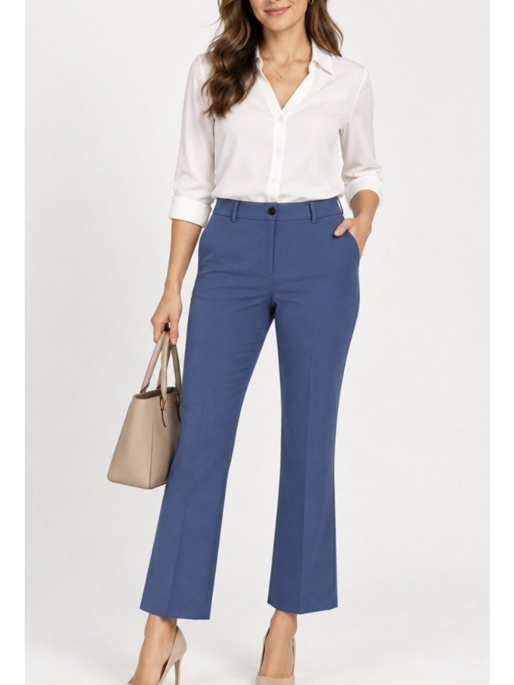 Ann Taylor Pants Size 8 Signature Ankle Bootcut Trousers Career Slacks Blue NEW